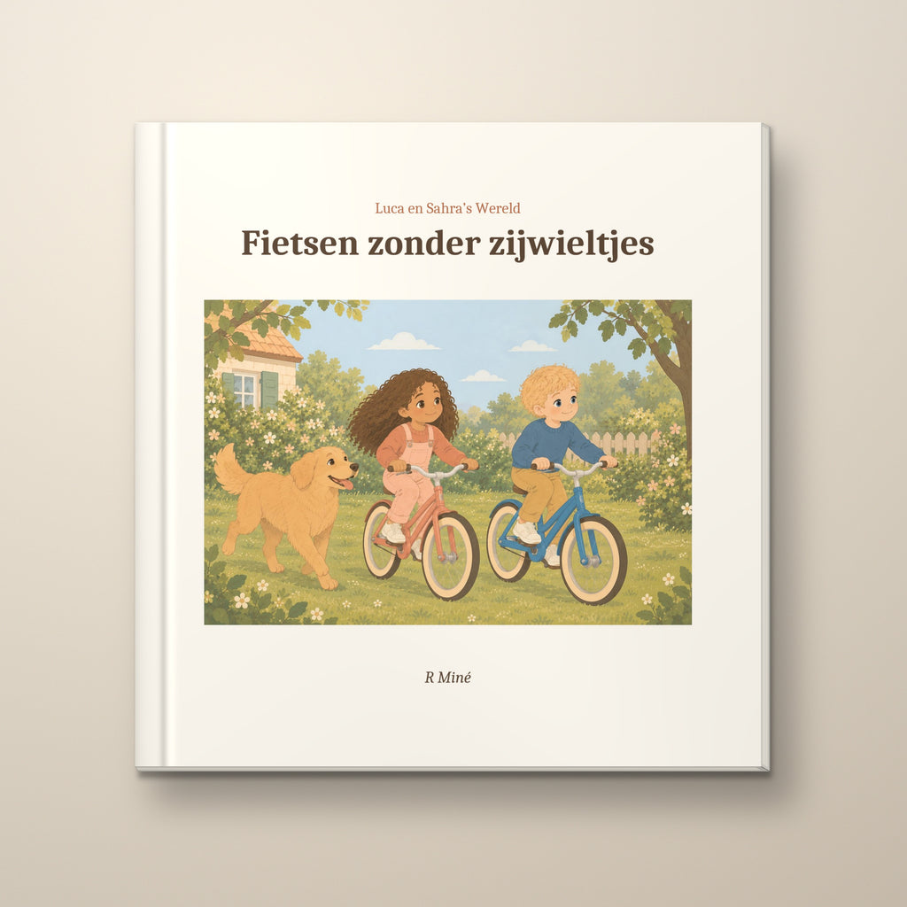 Fietsen zonder zijwieltjes – voorkant, hardcover prentenboek