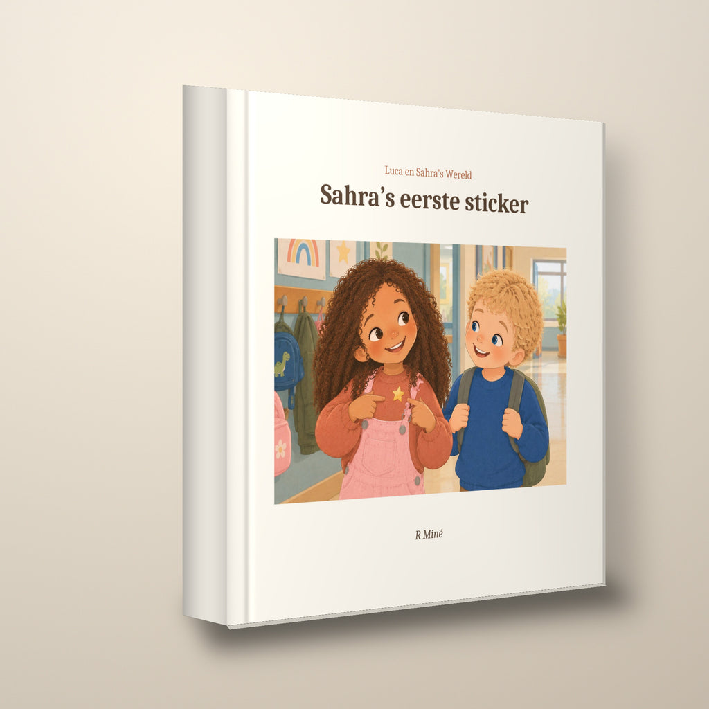 Sahra's eerste sticker – schuin aanzicht, hardcover